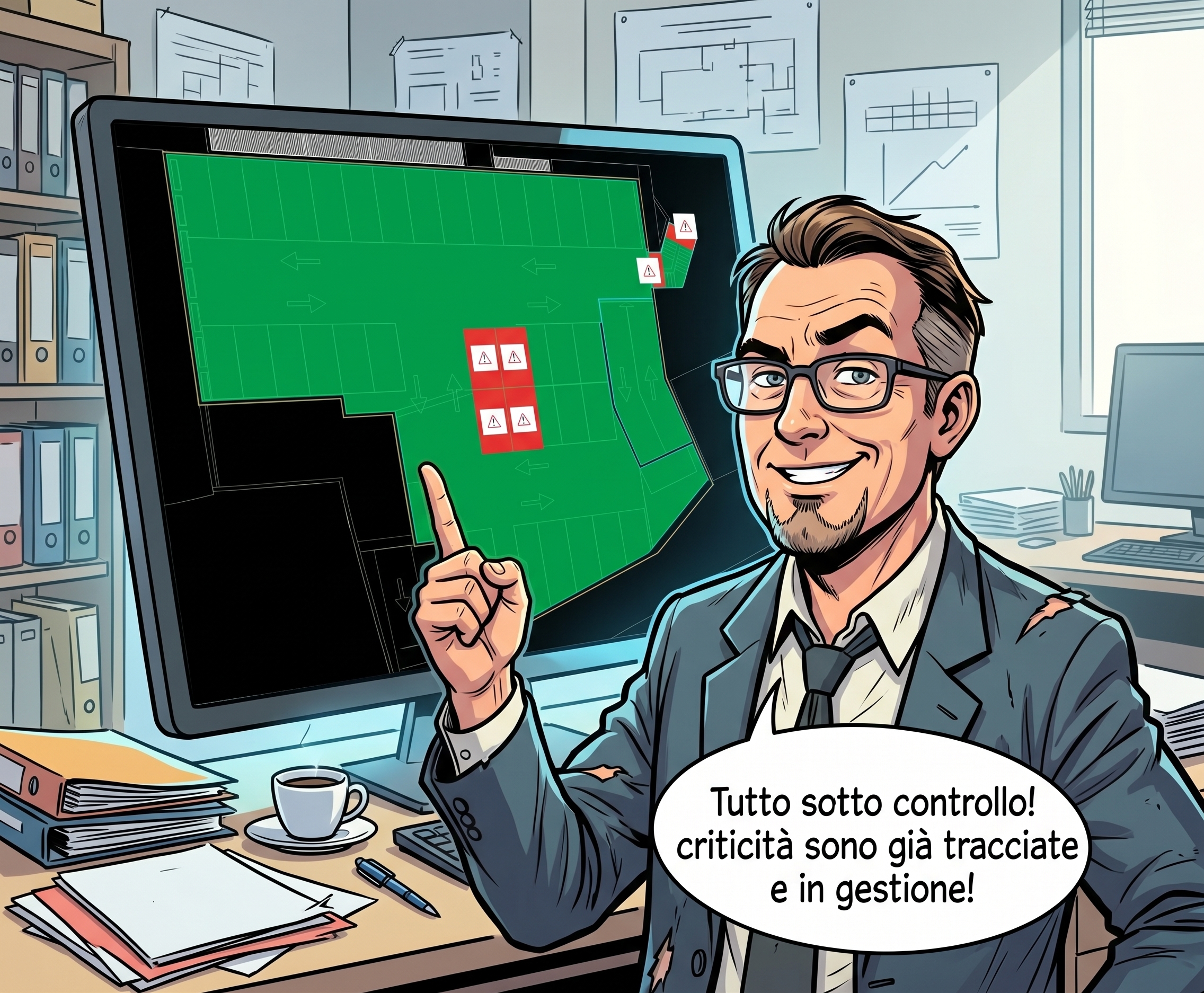 Una planimetria digitale mostra le criticità di manutenzione da gestire